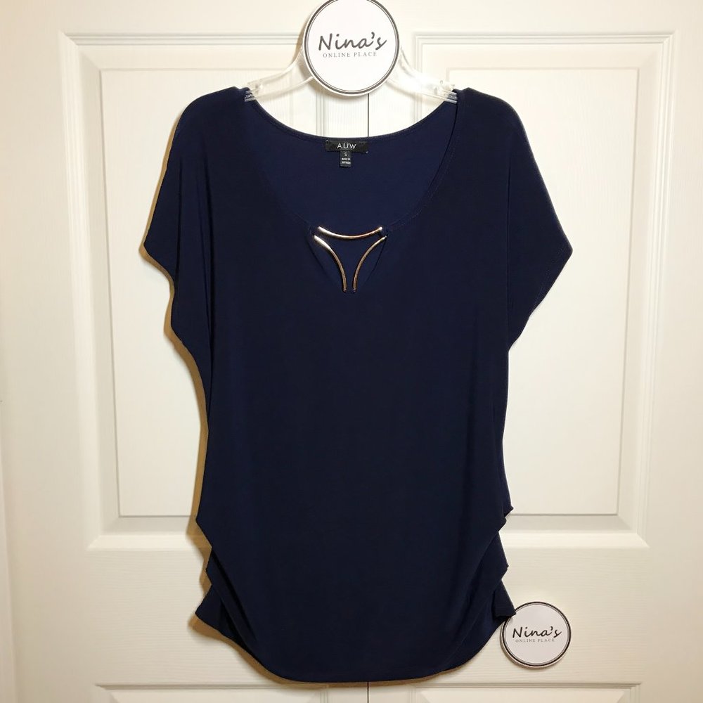 As U Wish Women’s Short Sleeve Top Navy-Blue Size S